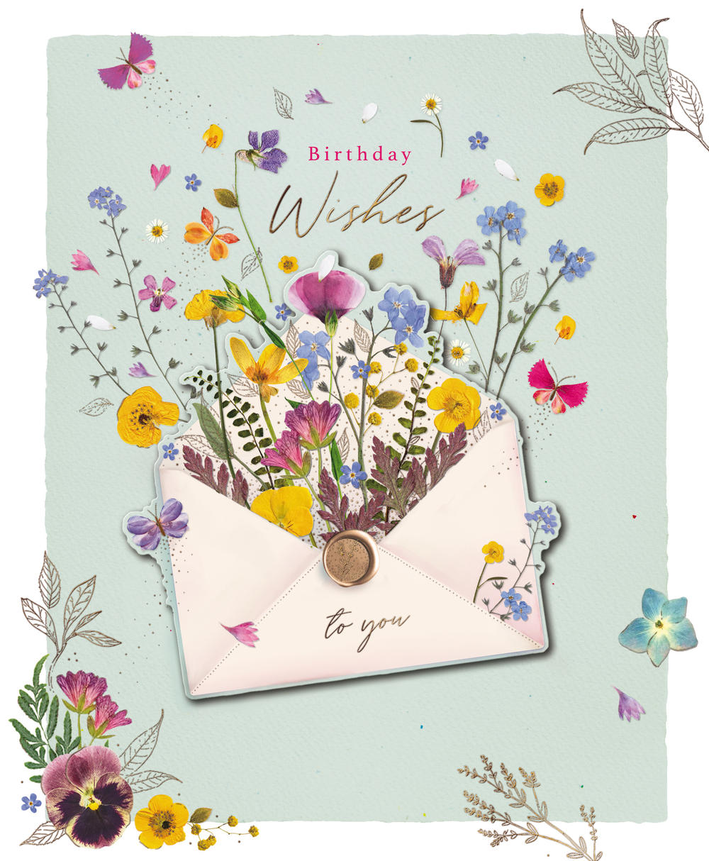 Birthday Wishes Wildflowers Embellished Birthday Greeting Card | Cards